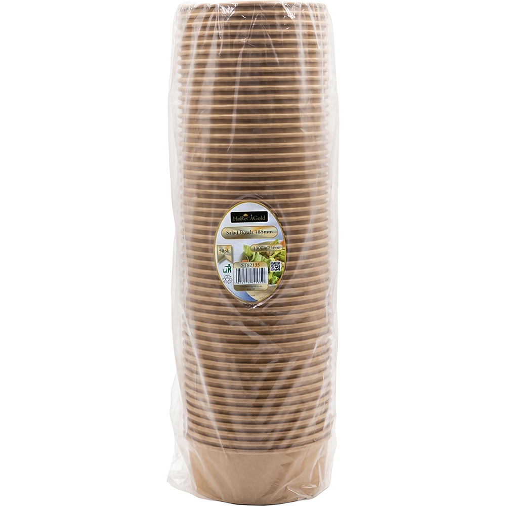 Compostable Round Salad Bowl Kraft 1300ml/46oz 50 Pack