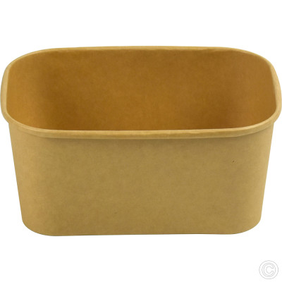 Recyclable Microwavable Kraft Food Container With PET Lid Rectangle 1000ml (35oz) 25 Pack