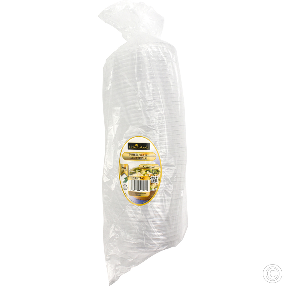 HorecaGold Paper Portion Pot RPET Lid Kraft 50pk 2oz & 4oz