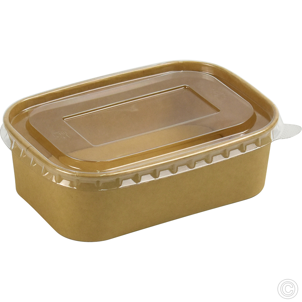 Recyclable Microwavable Kraft Food Container With PET Lid Rectangle 650ml (23oz) 25 Pack image