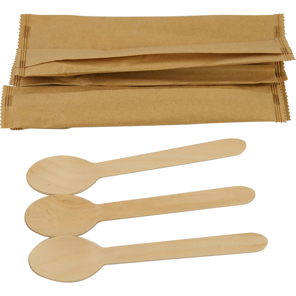 Compostable Wooden Dessert Spoon (Wrapped) 100 Pack