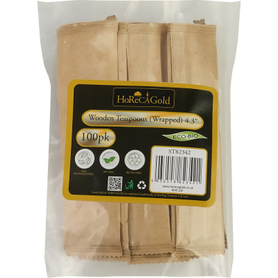 Compostable Wooden Teaspoon (Wrapped) 100 Pack