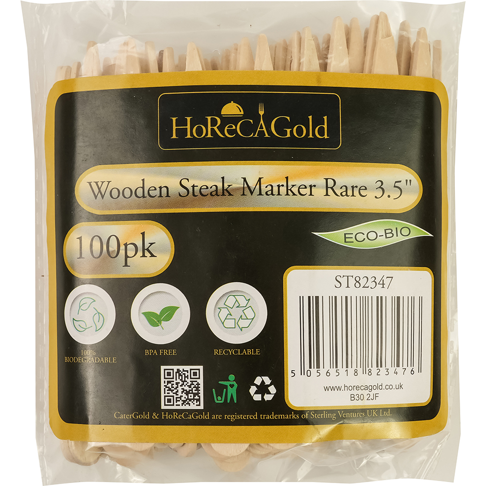 Compostable Wooden Steak Marker 90mm Rare 100 Pack