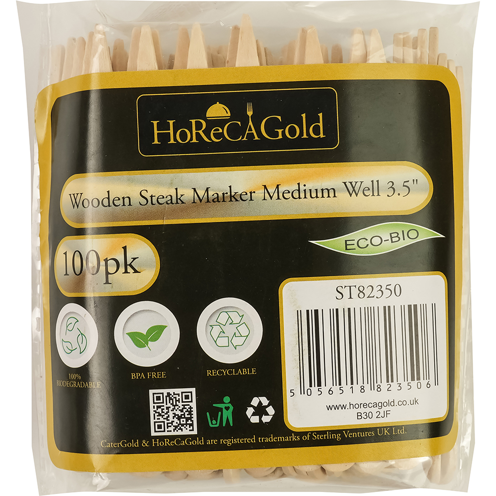 Compostable Wooden Steak Marker 90mm Medium Well 100 Pack