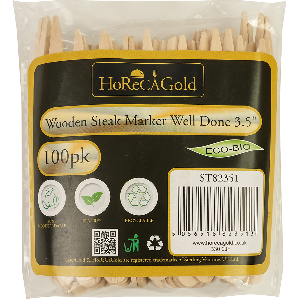 Compostable Wooden Steak Marker 90mm Well Done 100 Pack