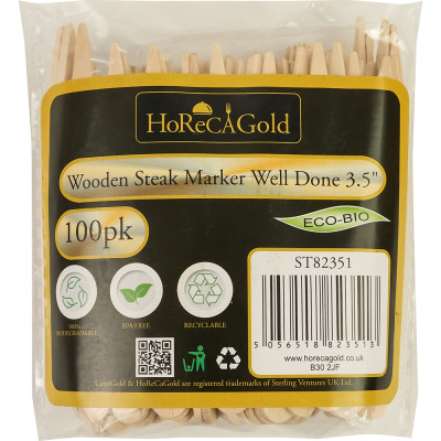 Compostable Wooden Steak Marker 90mm Well Done 100 Pack