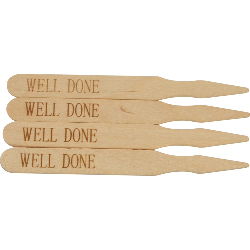 Compostable Wooden Steak Marker 90mm Well Done 100 Pack