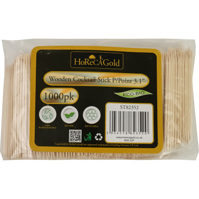 Compostable Wooden Cocktail Stick P/Point 1000 Pack
