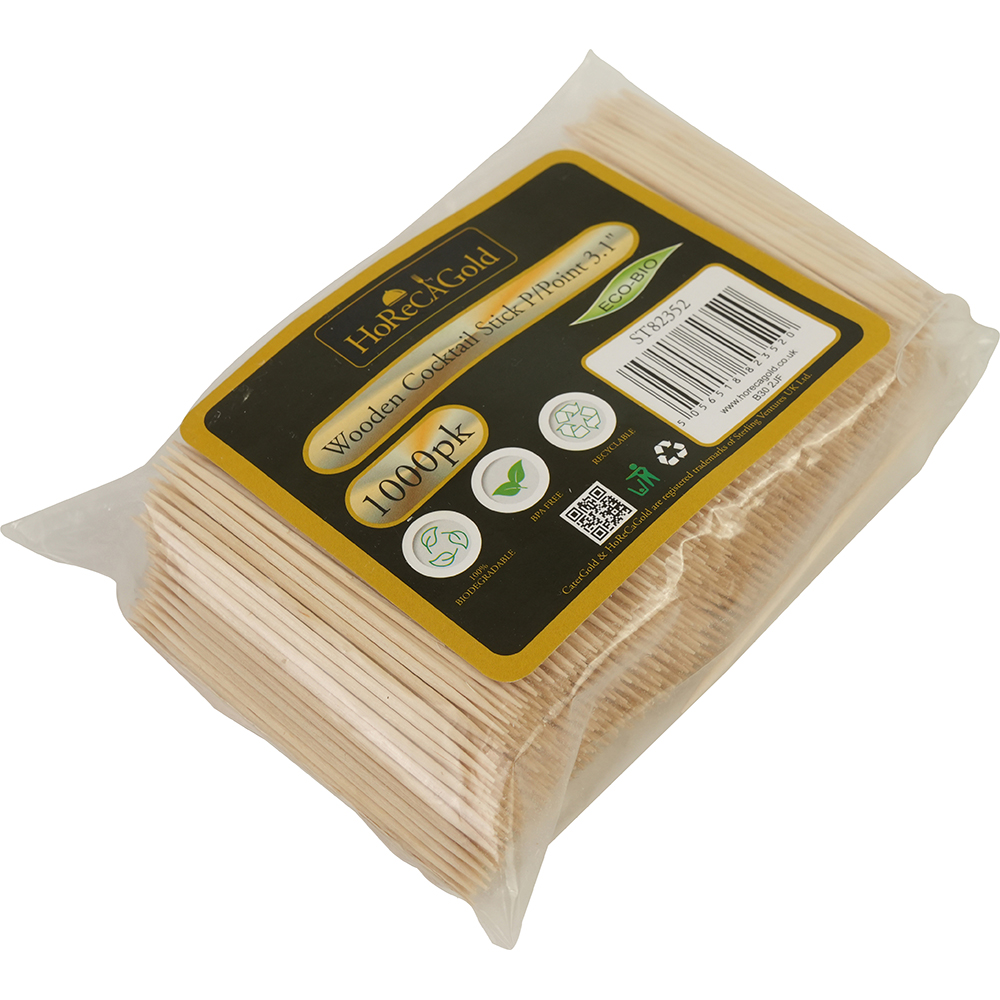 Compostable Wooden Cocktail Stick P/Point 1000 Pack