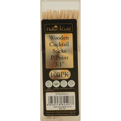 Compostable Wooden Cocktail StickP/Point (Tub 4x12) 100 Pack