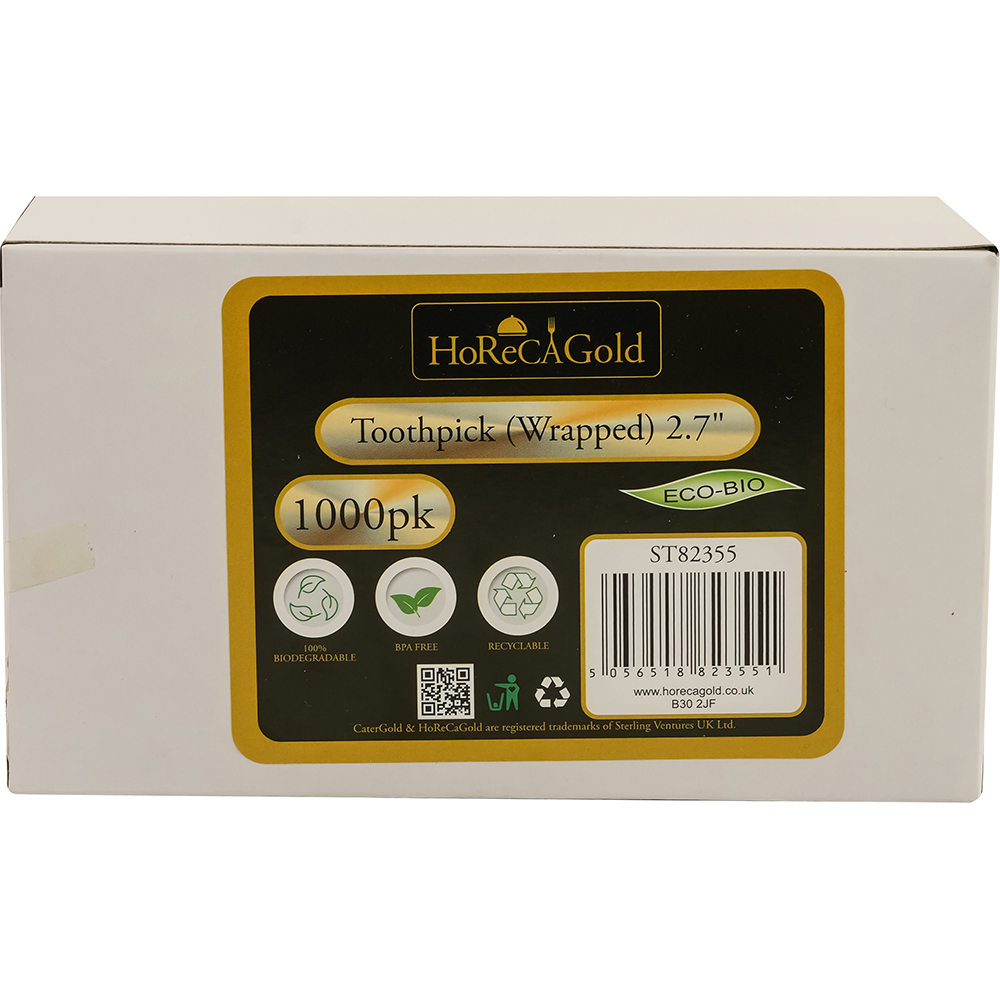Compostable Wooden Tootthpick Single Paper Wrap 1000 Pack