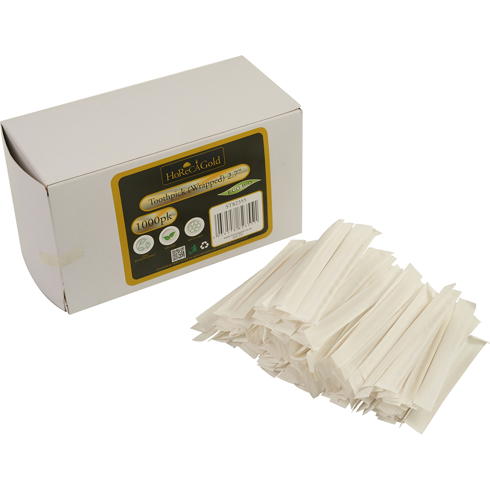 Compostable Wooden Tootthpick Single Paper Wrap 1000 Pack