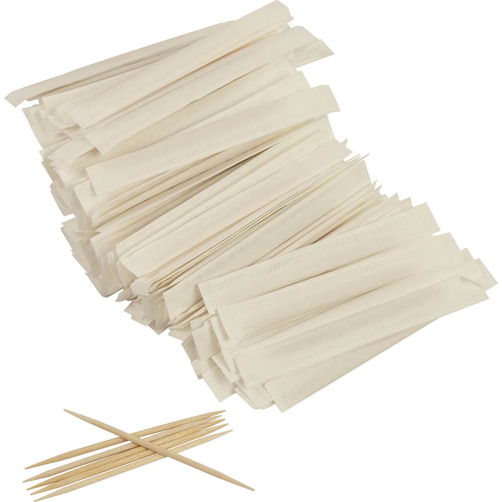 Compostable Wooden Tootthpick Single Paper Wrap 1000 Pack