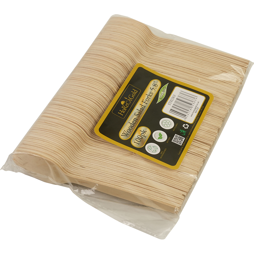 Compostable Wooden Salad fork 100 Pack Cutlery image