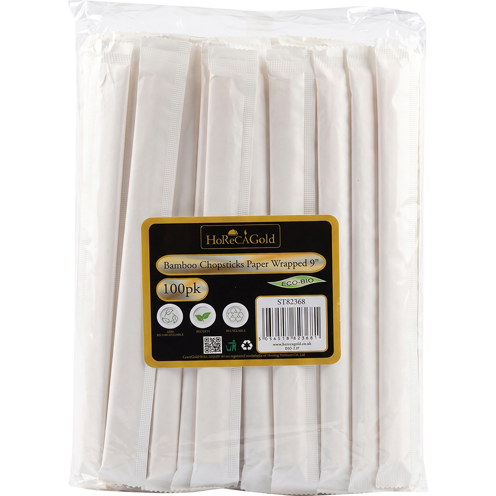 Compostable Bamboo Chopstick Paper Wrapped 210mm 50 Pairs