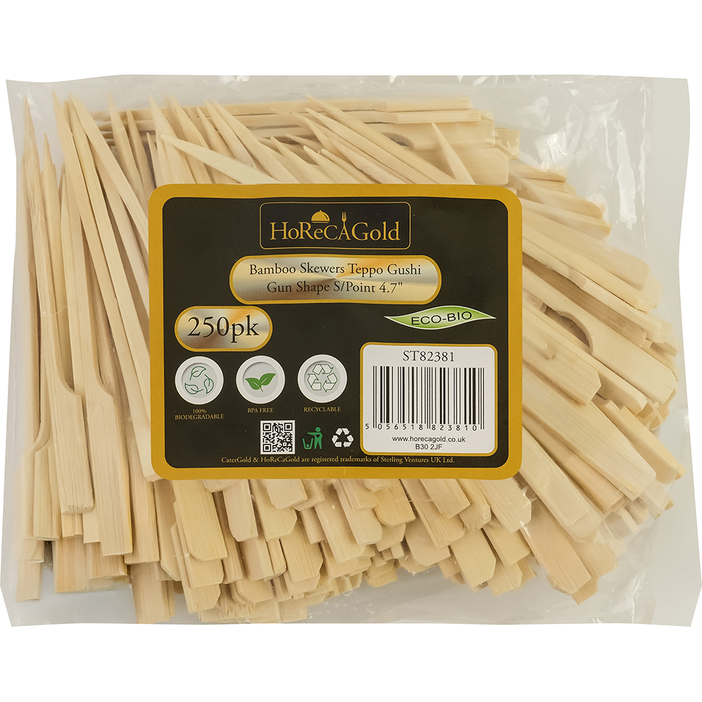 Compostable Bamboo Skewers Teppo Gushi Gun Shape S/Point 4.7
