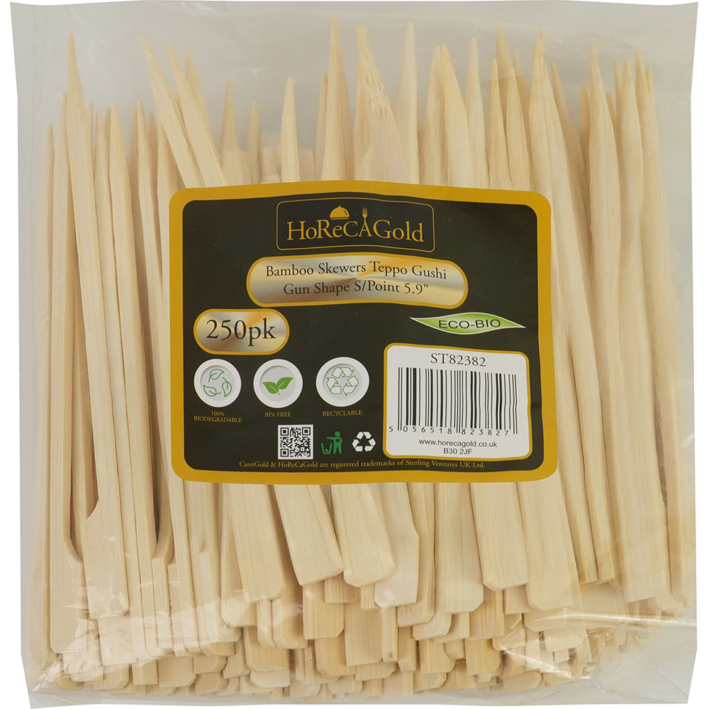 Compostable Bamboo Skewers Teppo Gushi Gun Shape S/Point 5.9