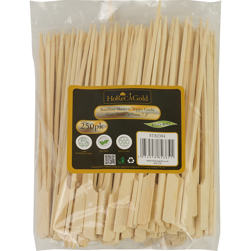 Compostable Bamboo Skewers Teppo Gushi Gun Shape S/Point 7.9