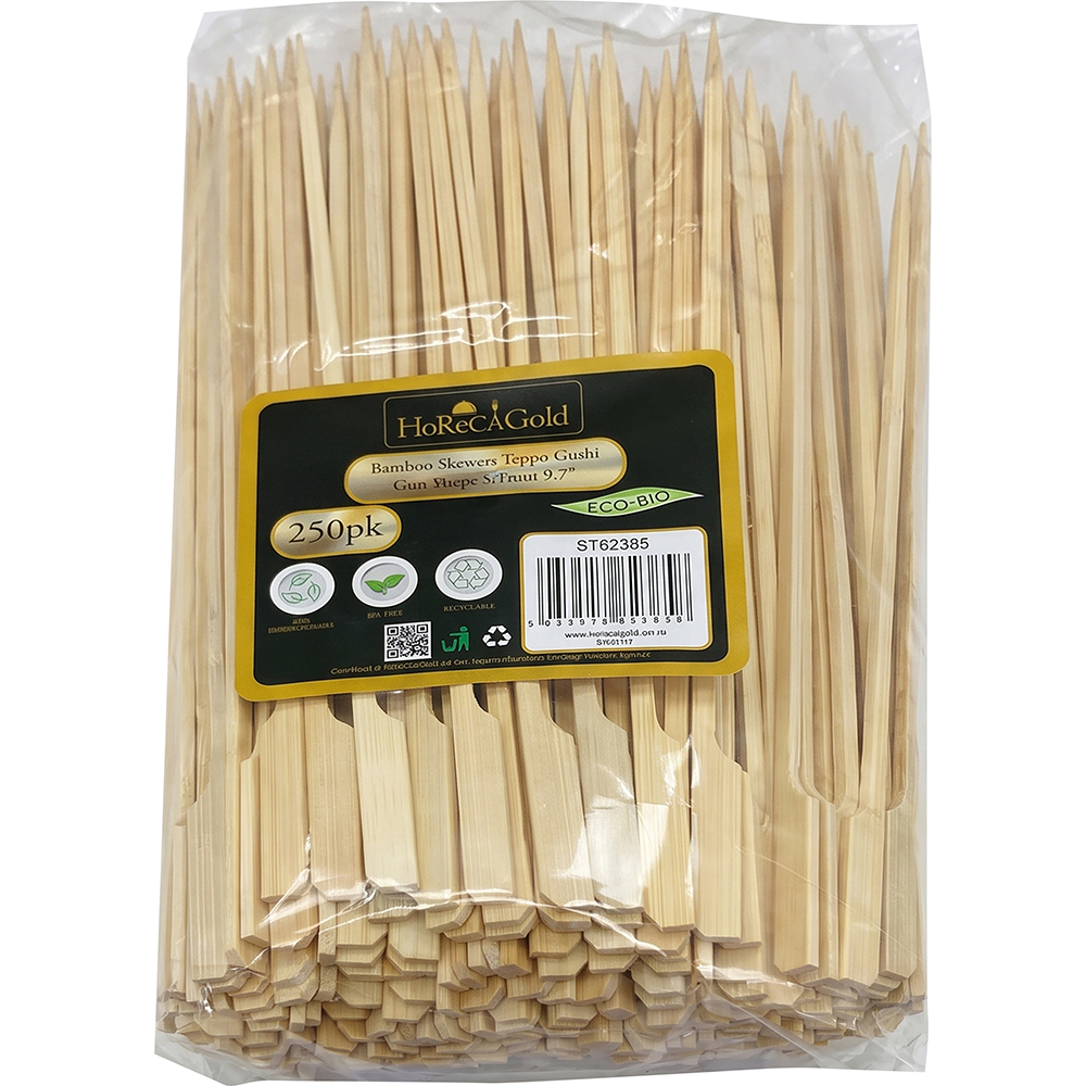 Compostable Bamboo Skewers Teppo Gushi Gun Shape S/Point 9.7