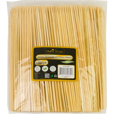 Compostable Bamboo Skewers Round S/Point 250mm 1000 Pack