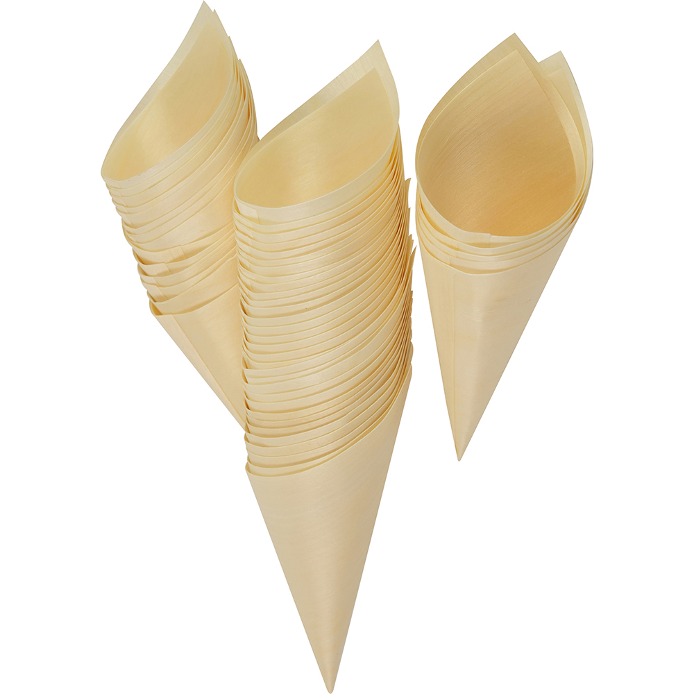 Compostable Wooden Food Serving Cone 180mm 50 Pack