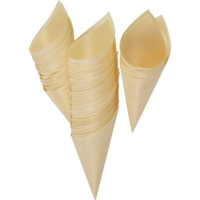 Compostable Wooden Food Serving Cone 180mm 50 Pack