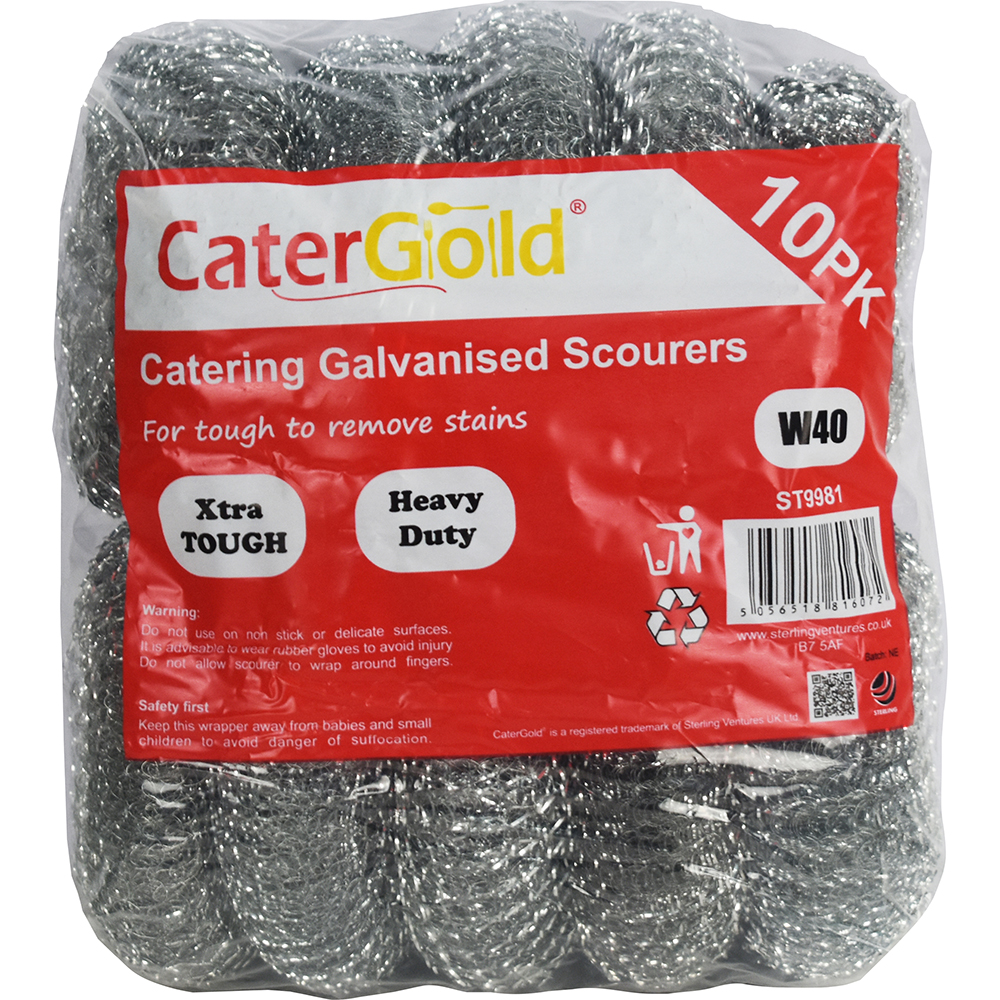 CaterGold Galv Steel Scourer W40 10 Pack