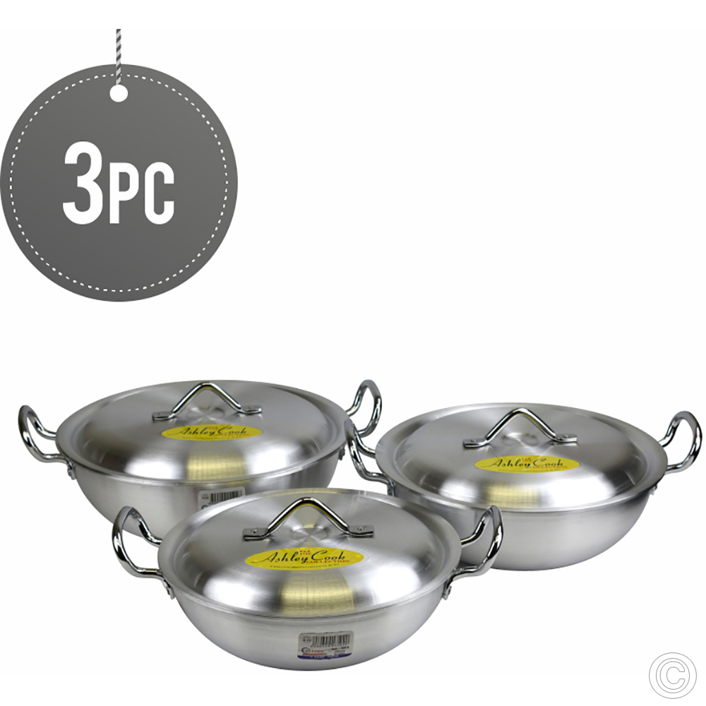 Klassic Aluminium Round Karahi Wok Set 22-24-26 cm